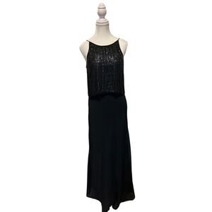 Aidan Mattox | Black Sleevless Chiffon and Sequins Long Dress | 6